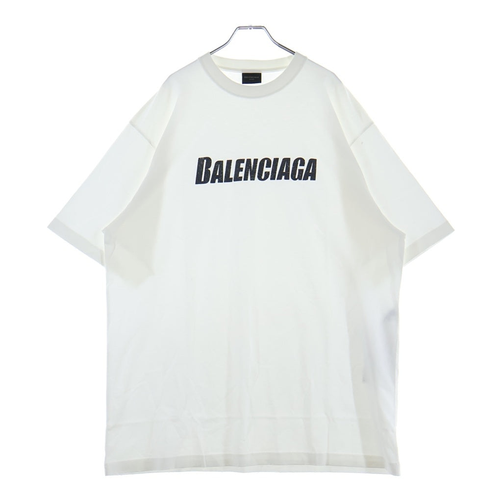BALENCIAGA(バレンシアガ) 21SS デストロイ加工 ロゴプリント 半袖Tシャツ カットソー ホワイト 651795 TKVB8
