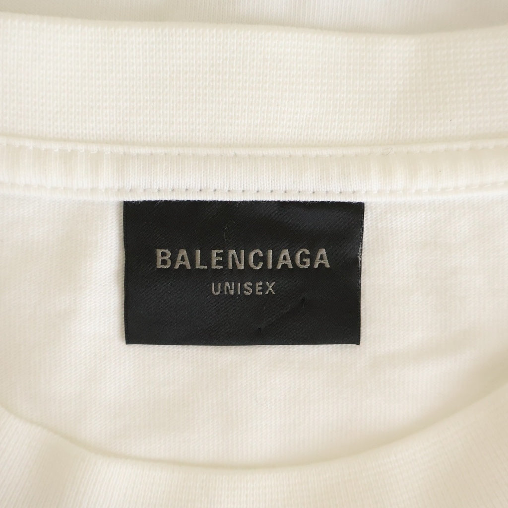 BALENCIAGA(バレンシアガ) 21SS デストロイ加工 ロゴプリント 半袖Tシャツ カットソー ホワイト 651795 TKVB8