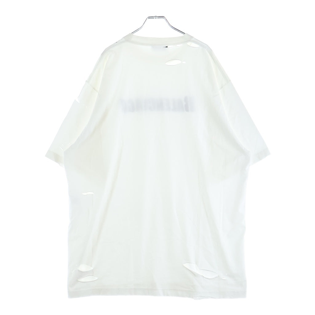 BALENCIAGA(バレンシアガ) デストロイ ロゴプリント 半袖 カットソー Tシャツ ホワイト KT93 651795