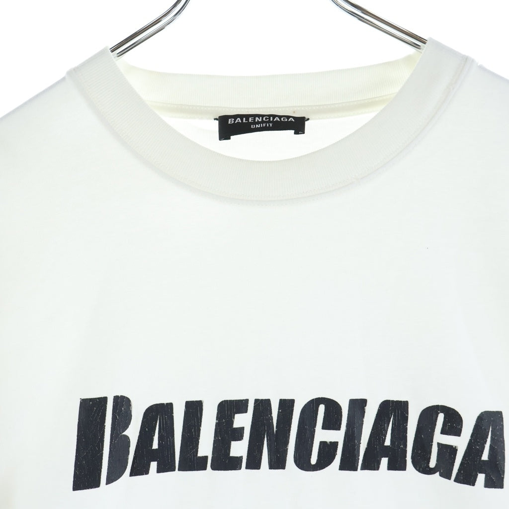 BALENCIAGA(バレンシアガ) デストロイ ロゴプリント 半袖 カットソー Tシャツ ホワイト KT93 651795