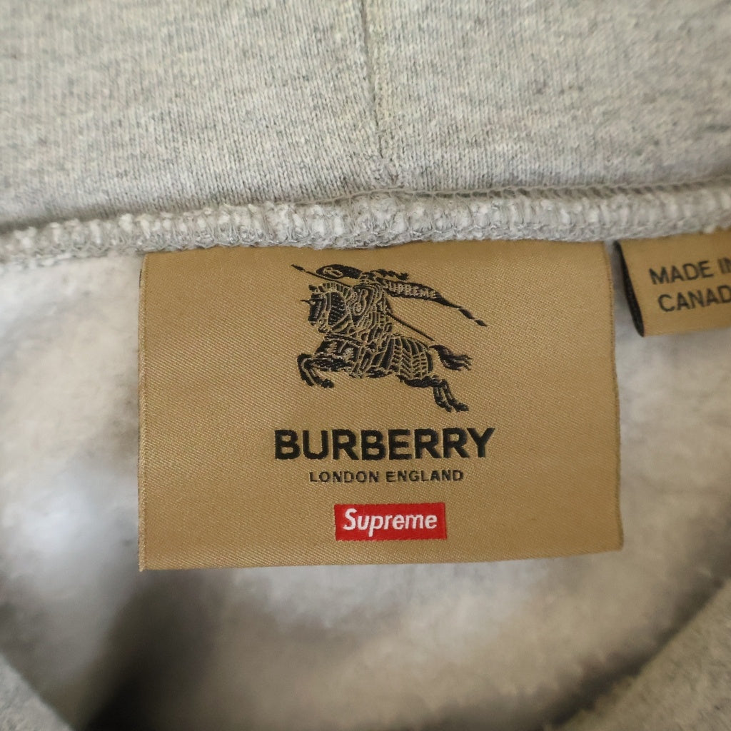 SUPREME(シュプリーム) 22SS×Burberry Box Logo Hooded Sweatshirt バーバリー ボックスロゴフーデッドスウェットプルオーバーパーカー グレー