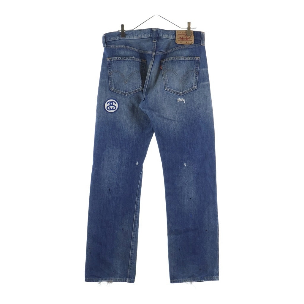 Levi's(リーバイス) ×STUSSY 501 ステューシー ダメージ加工 ボタンフライ ストレート デニムパンツ インディゴ
