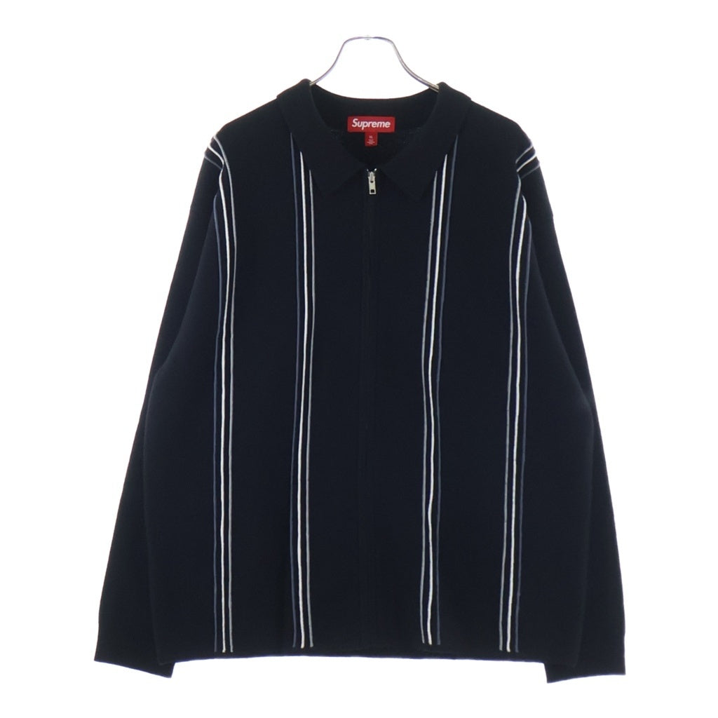SUPREME(シュプリーム) 25AW Stripe Zip Up Polo Sweater ジップアップ ニット ポロシャツ ブラック