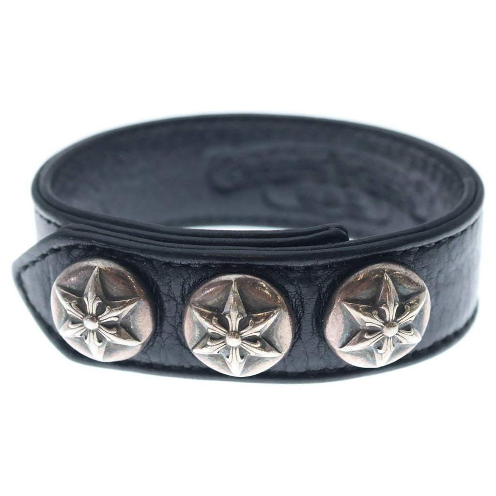 CHROME HEARTS(クロムハーツ) 3BTN 2SNP スターボール 3ボタン2スナップ レザーブレスレット ブラック/シルバー