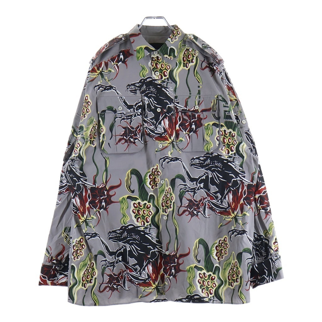PRADA(プラダ) 24SS Print Design Oversize Shirt 胸 アーム ポケット プリントデザイン 長袖 シャツ グレー SC766