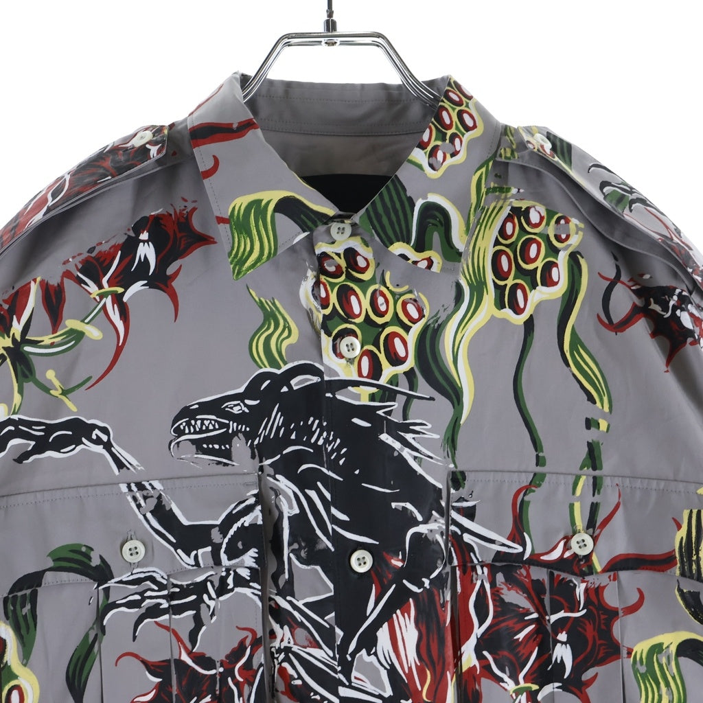 PRADA(プラダ) 24SS Print Design Oversize Shirt 胸 アーム ポケット プリントデザイン 長袖 シャツ グレー SC766