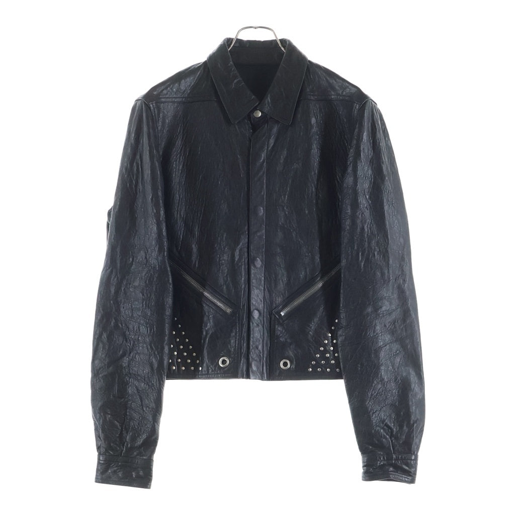 Rick Owens(リックオウエンス) 26SS Studded Diagonal Zip Leather Jacket スタッデッド ダイアゴナル ジップ レザー ジャケット ブラック RR01F2742 LBEES6 RR01F2742 LBEES6