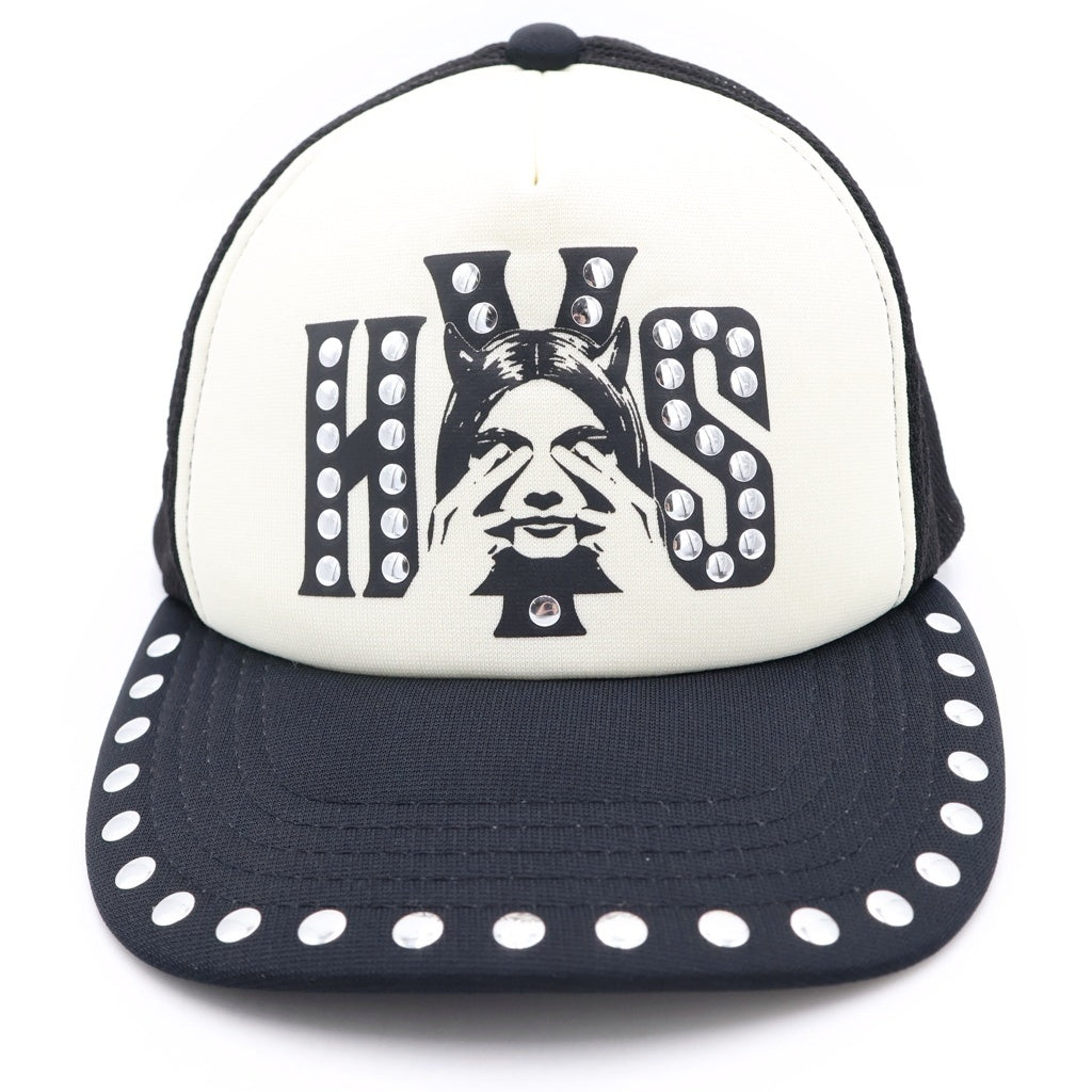 HYSTERIC GLAMOUR(ヒステリックグラマー) SEE NO EVIL スィーノーイーヴル スタッズ付き メッシュキャップ ブラック/ホワイト 01241QH02 01241QH02