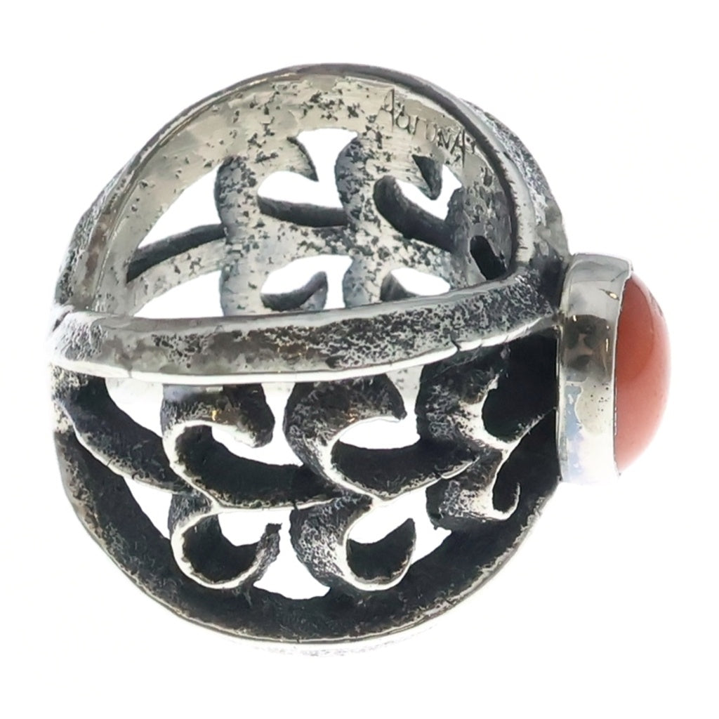 INDIAN JEWELRY(インディアンジュエリー) NAVAJO Aaron Anderson ナバホ族 アーロンアンダーソン イタリアンコーラル トゥーファキャストリング シルバー/オレンジ