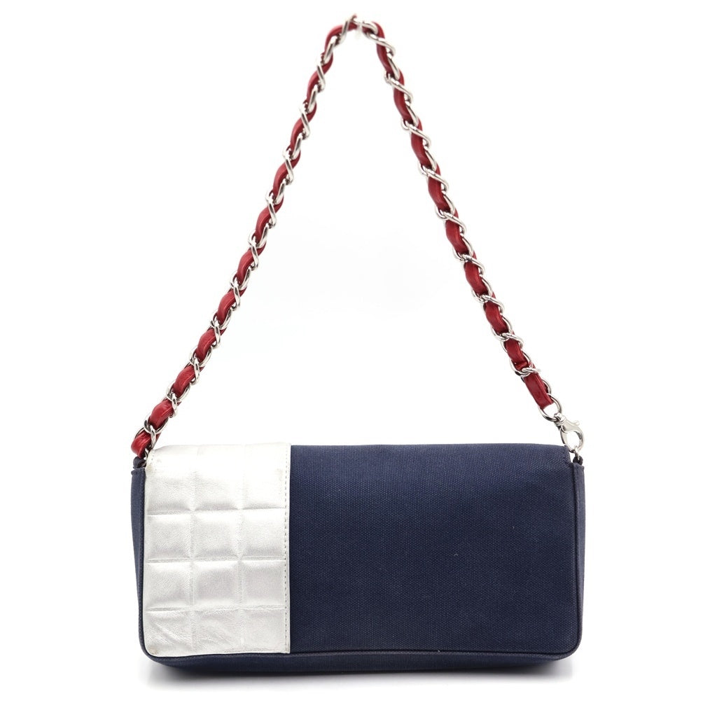 CHANEL(シャネル) ナンバー5 チョコバー ココマーク チェーン ショルダー バッグ ネイビー/シルバー レディース