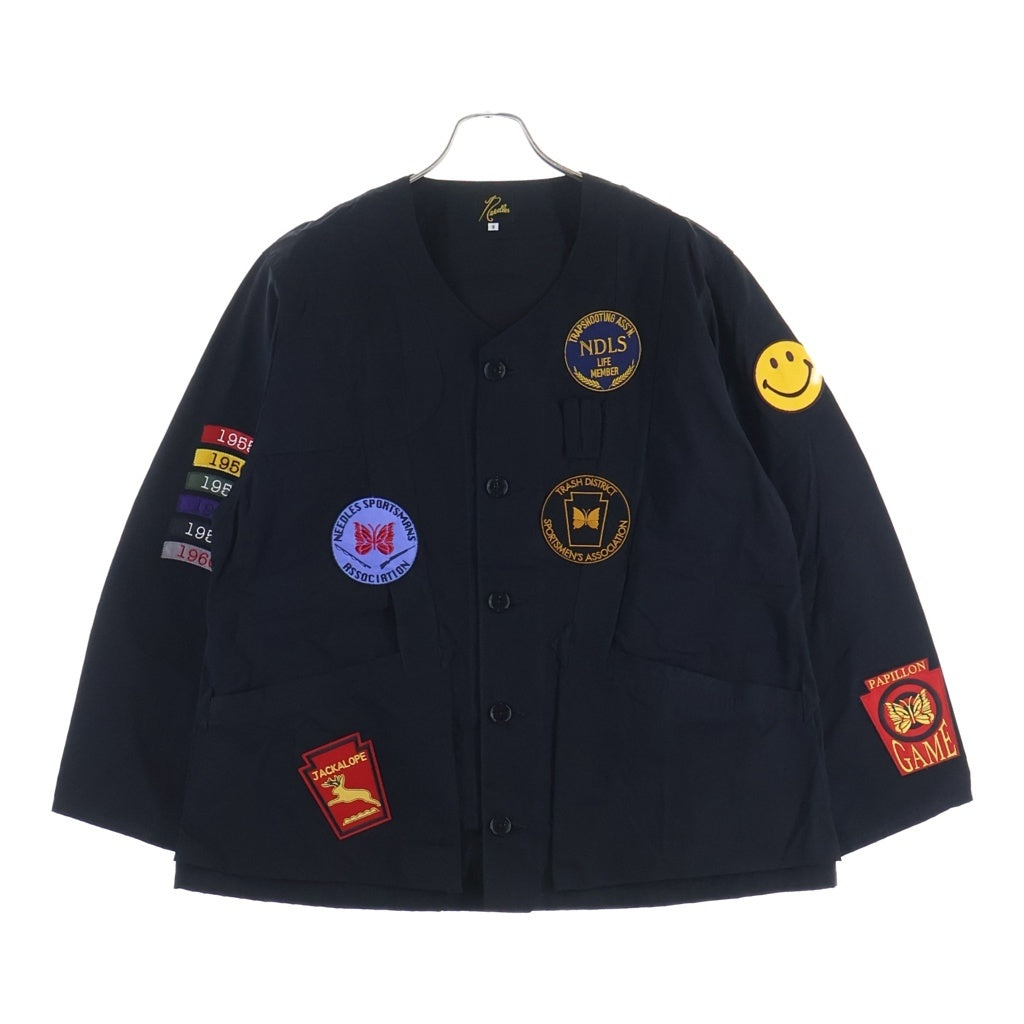 Needles(ニードルス) 26SS Shooting Jacket Waxed Cloth ワックス加工 マルチワッペン ノーカラー シューティングジャケット ブラック SX138