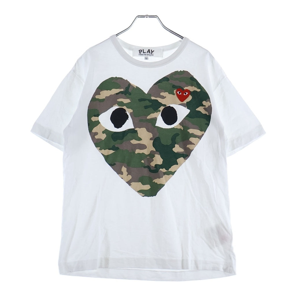 PLAY COMME des GARCONS(プレイコムデギャルソン) Printed Camo Heart T-Shirt With Layered Red Emblem カモ柄ハート プリンテッド 半袖Tシャツ カットソー ホワイト AX-T242