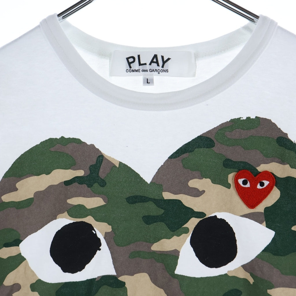 PLAY COMME des GARCONS(プレイコムデギャルソン) Printed Camo Heart T-Shirt With Layered Red Emblem カモ柄ハート プリンテッド 半袖Tシャツ カットソー ホワイト AX-T242