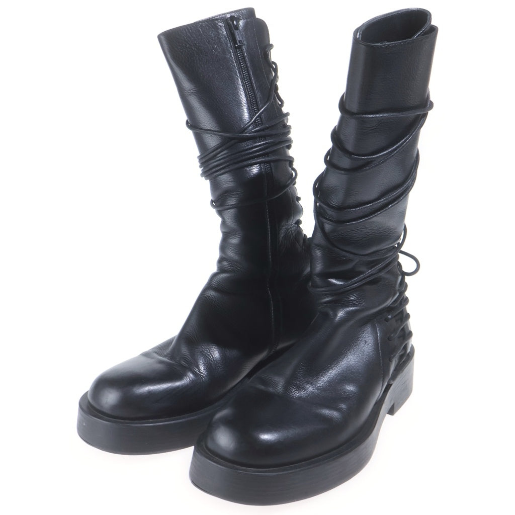 ANN DEMEULEMEESTER(アンドゥムルメステール) Mick Boots ミック バックレース サイドジップ ロングブーツ ブラック