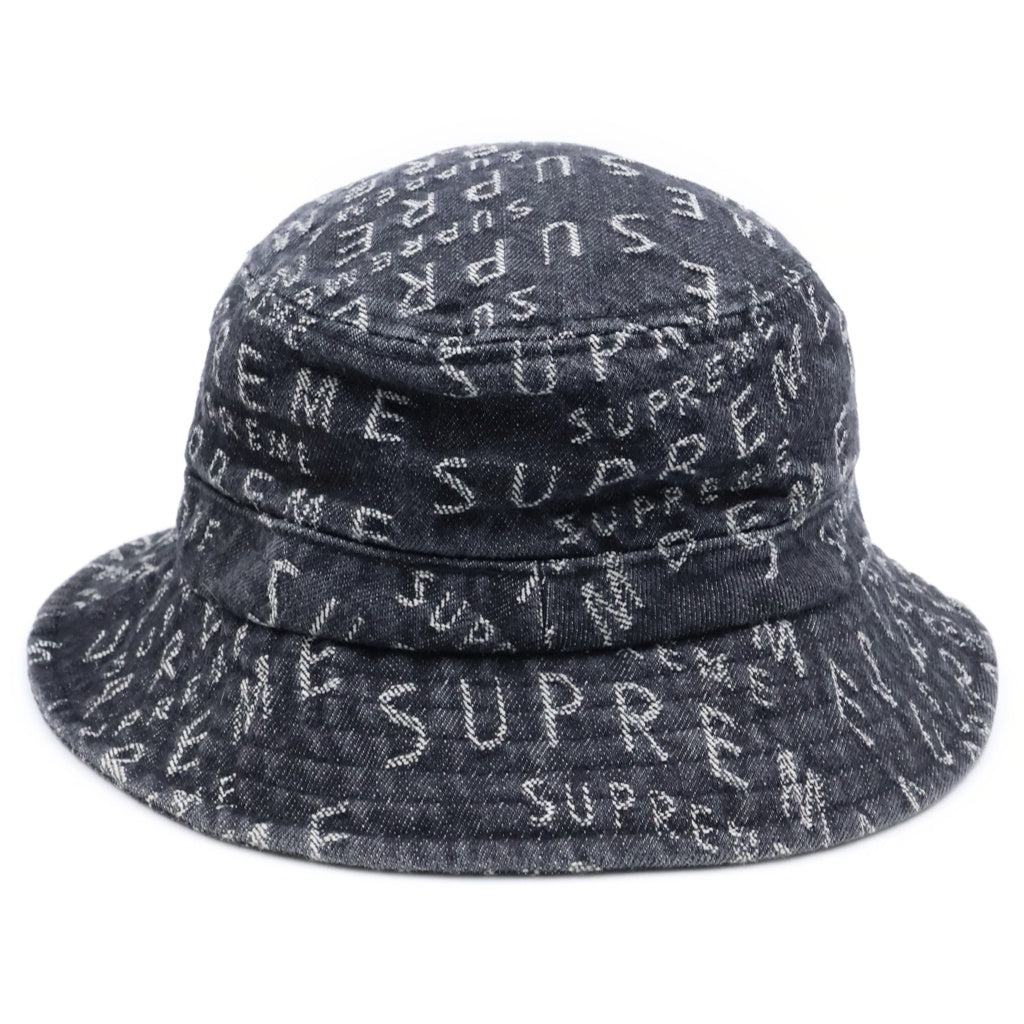SUPREME(シュプリーム) 21SS Warp Jacquard Logos Denim Crusher ロゴ刺繍 デニム バケットハット ブラック