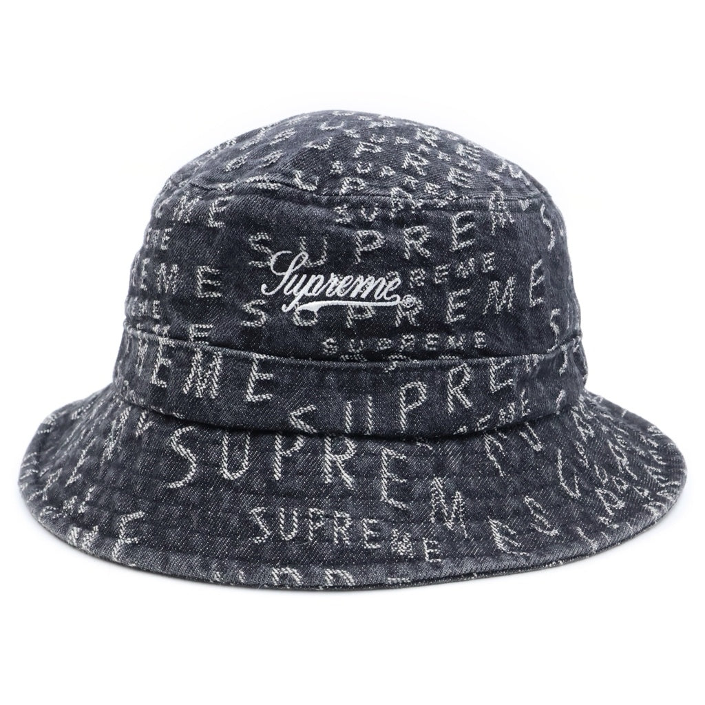 SUPREME(シュプリーム) 21SS Warp Jacquard Logos Denim Crusher ロゴ刺繍 デニム バケットハット ブラック