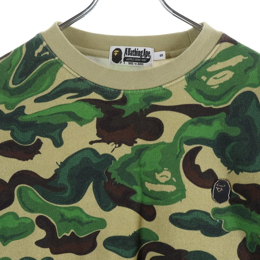 A BATHING APE(アベイシングエイプ) Art Camo Metal One Point Crewneck アートカモ柄 メタルワンポイント クルーネックスウェットシャツ トレーナー カーキ レディース 001SWJ8010541