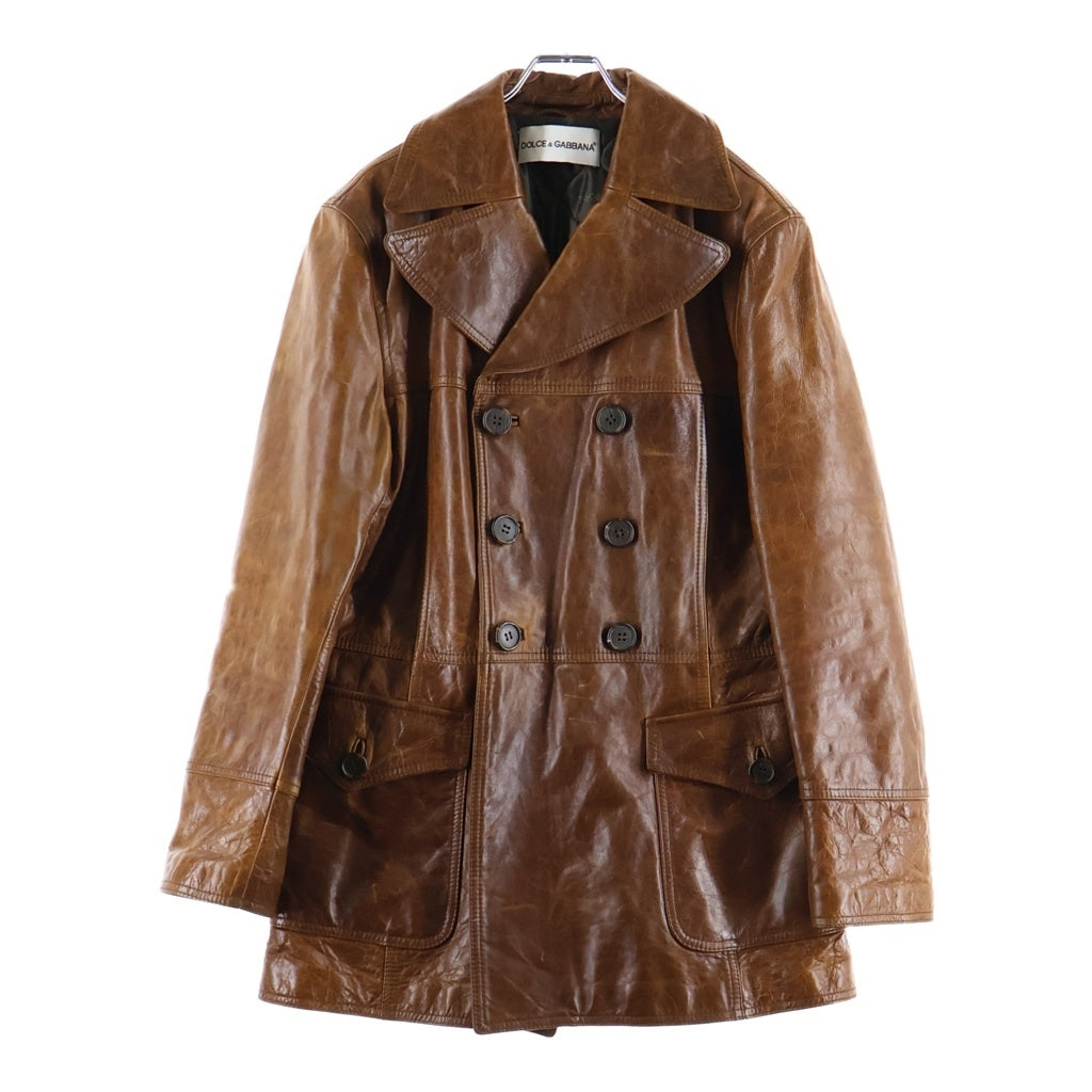 DOLCE & GABBANA(ドルチェアンドガッバーナ) レザー ロング Pコート ブラウン 75141