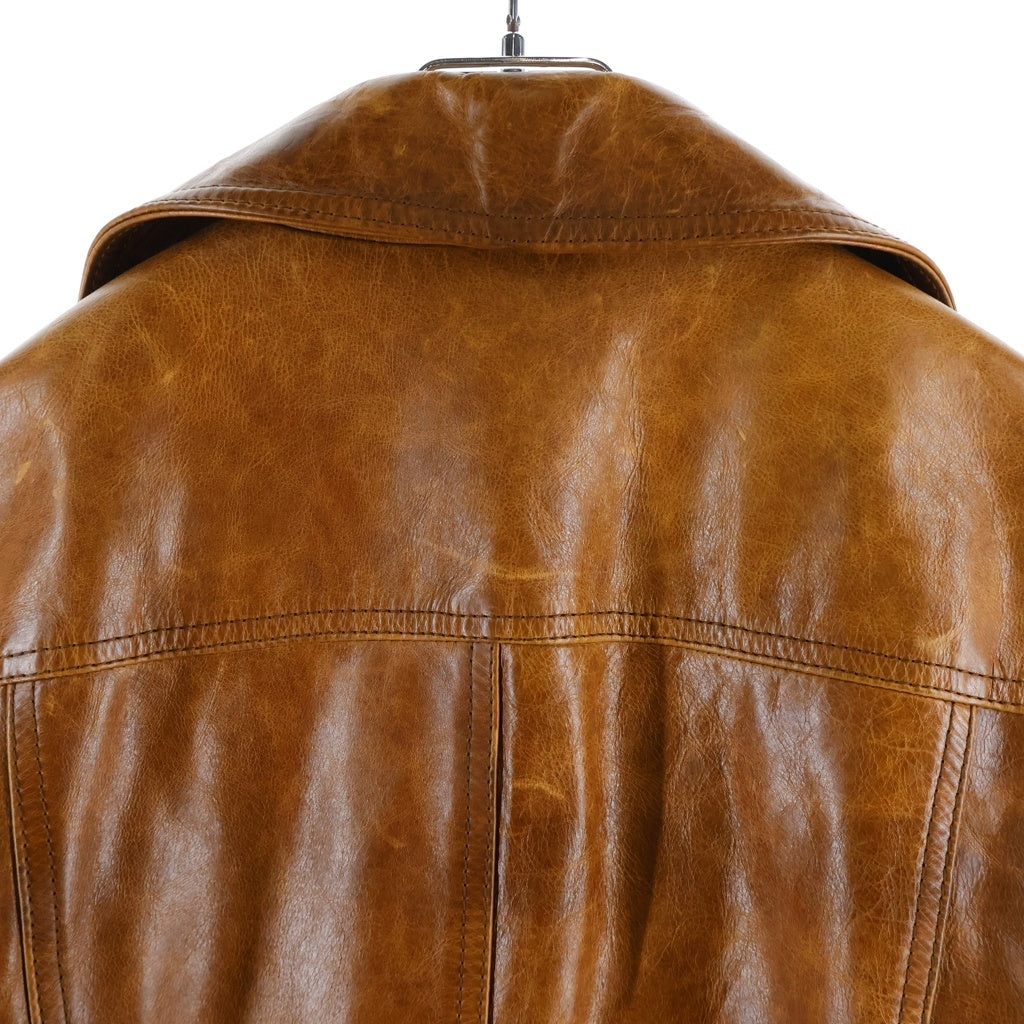 DOLCE & GABBANA(ドルチェアンドガッバーナ) レザー ロング Pコート ブラウン 75141