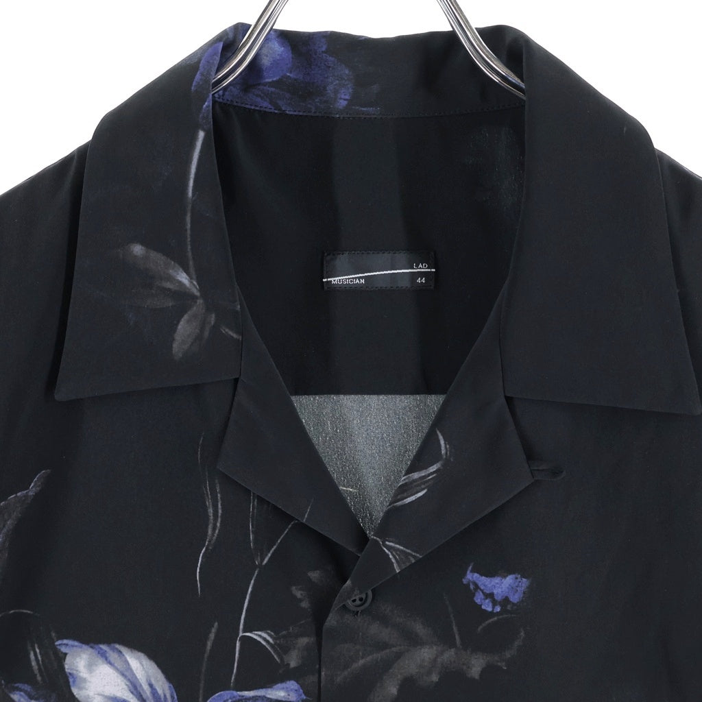LAD MUSICIAN(ラッドミュージシャン) Oil Painting Flower Short Sleeve Open Collar Shirt オイル ペインティング フラワー ショート スリーブ オープン カラー 半袖シャツ ブラック 2324-126