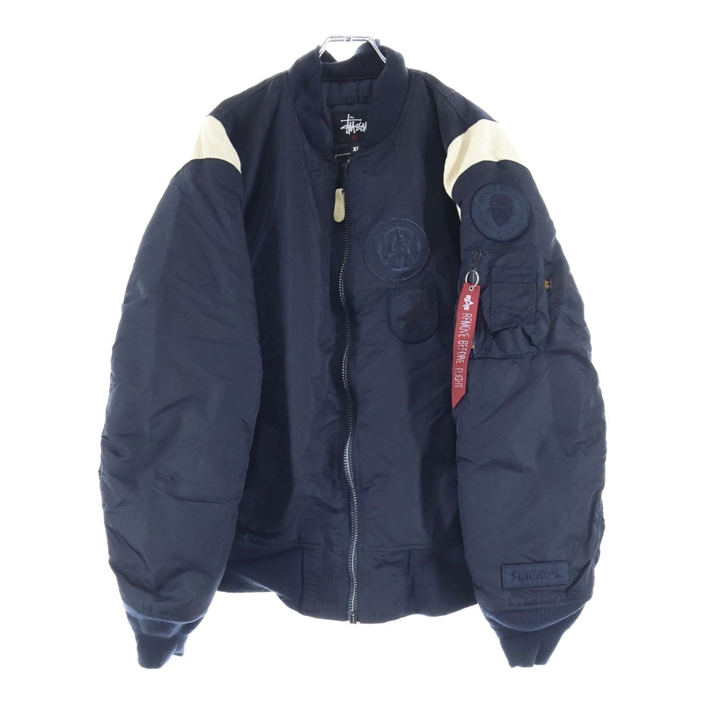 STUSSY(ステューシー) 00S ×ALPHA 25周年記念 MA-1 リブ切り替え ワッペン ミリタリー ジャケット ブラック