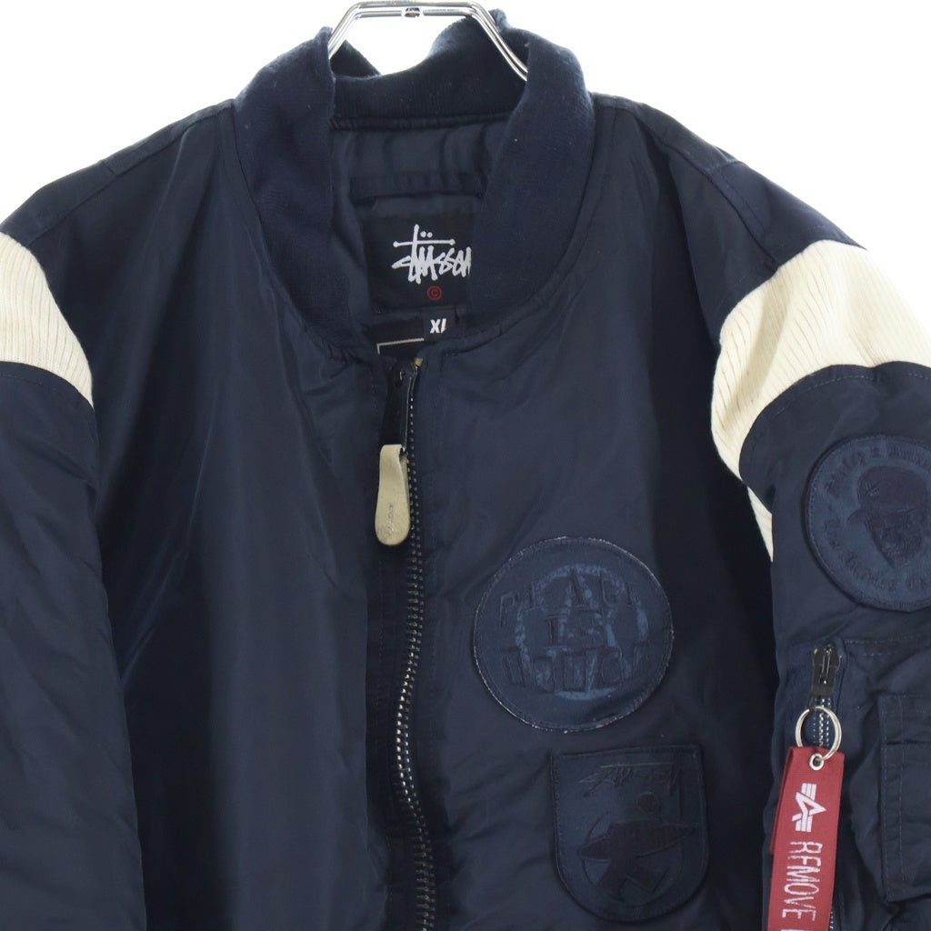 STUSSY(ステューシー) 00S ×ALPHA 25周年記念 MA-1 リブ切り替え ワッペン ミリタリー ジャケット ブラック