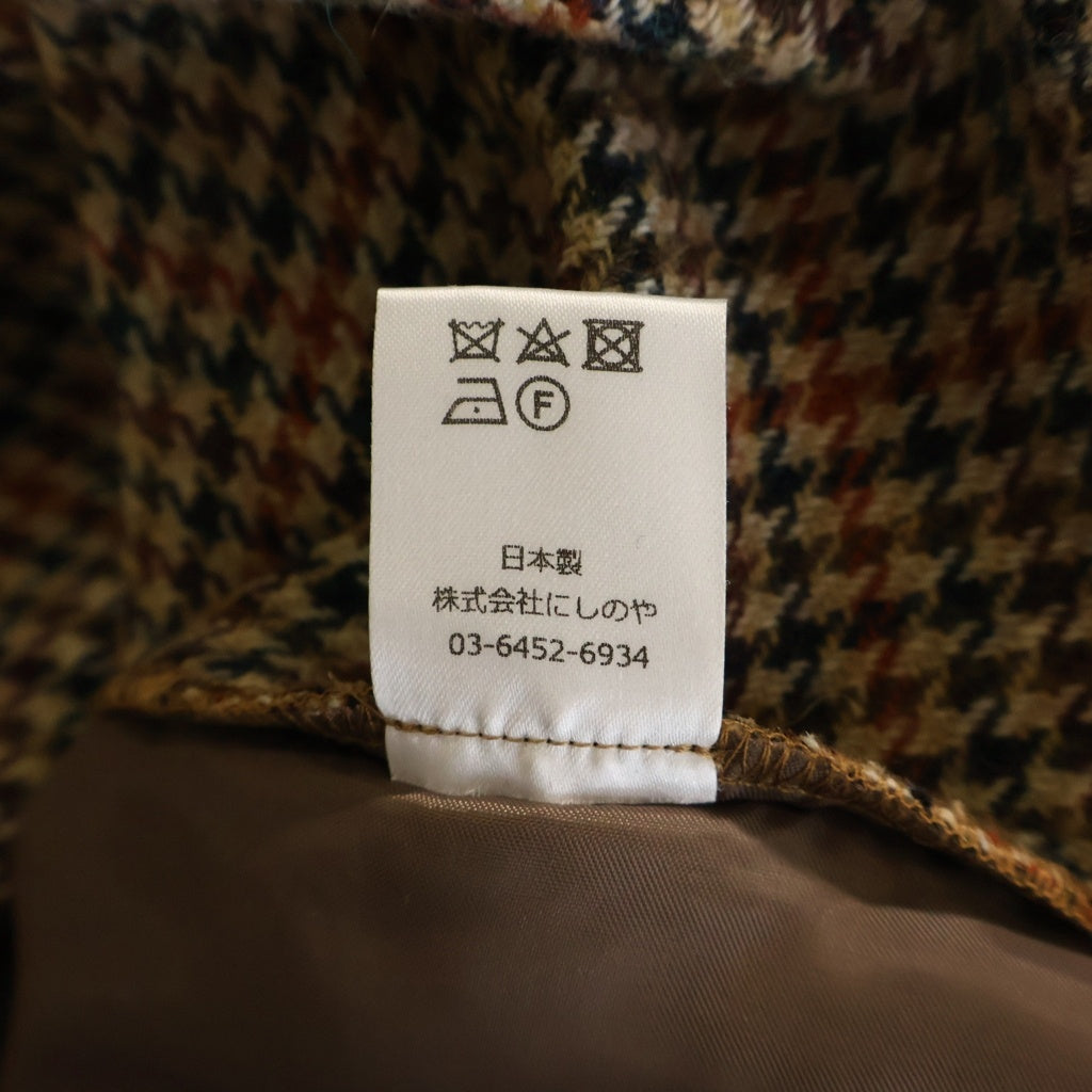 NEAT(ニート) 千鳥格子 2タック ウール ワイド パンツ ブラウン