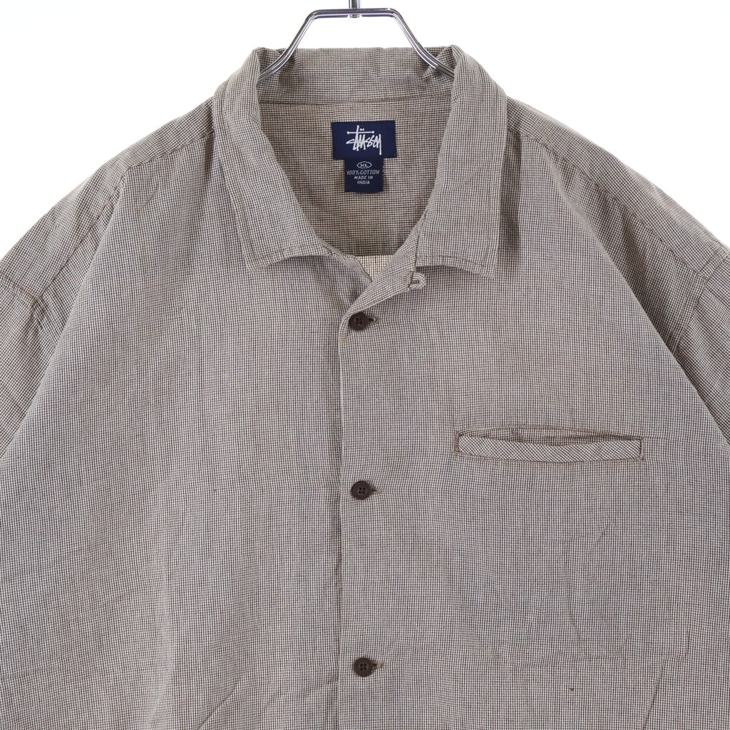 STUSSY(ステューシー) 90S OLD 紺タグ チェック 開襟 半袖 シャツ ブラウン
