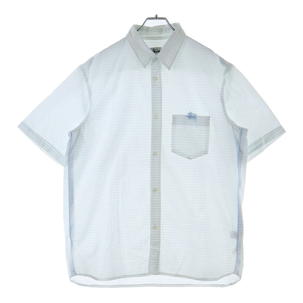 STUSSY(ステューシー) 00S OLD ボーダー ロゴ刺繍 ポケット 半袖 Tシャツ カットソー ホワイト