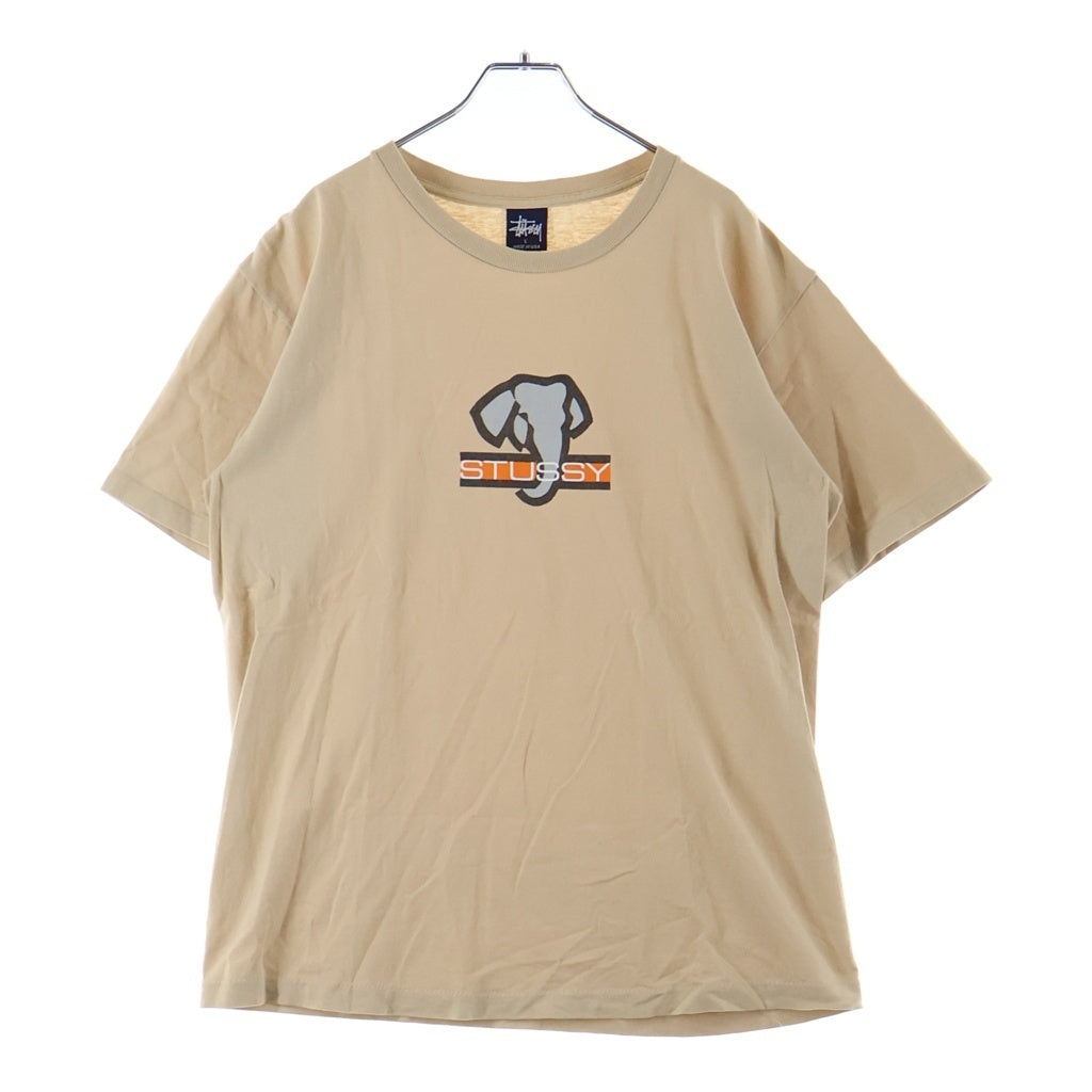 STUSSY(ステューシー) 90S OLD 紺タグ 像 ロゴ プリント 半袖 Tシャツ カットソー ベージュ