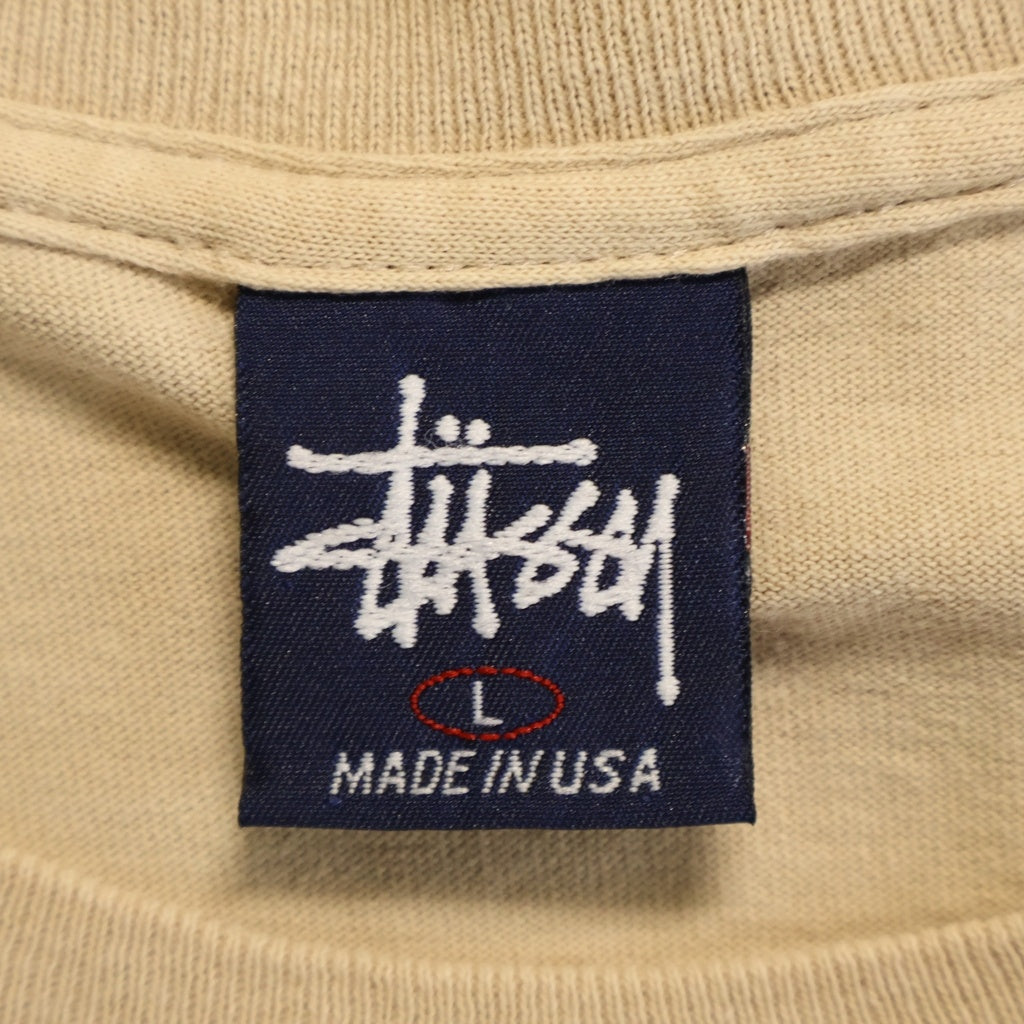STUSSY(ステューシー) 90S OLD 紺タグ 像 ロゴ プリント 半袖 Tシャツ カットソー ベージュ