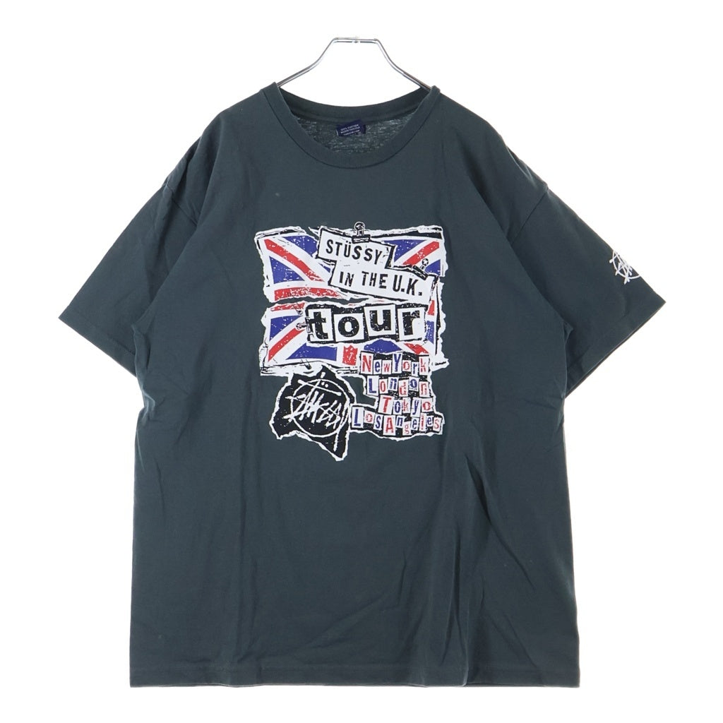 STUSSY(ステューシー) 90S OLD 紺タグ USA製 セックスピストルズ STUSSY IN THE UK TOUR ロゴ プリント 半袖 Tシャツ カットソー ブラック