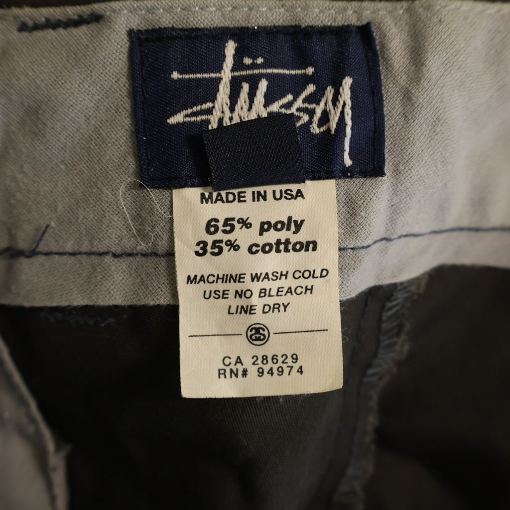 STUSSY(ステューシー) 90S OLD 紺タグ サイド ロゴ 刺繍 スラック ハーフ パンツ チャコール