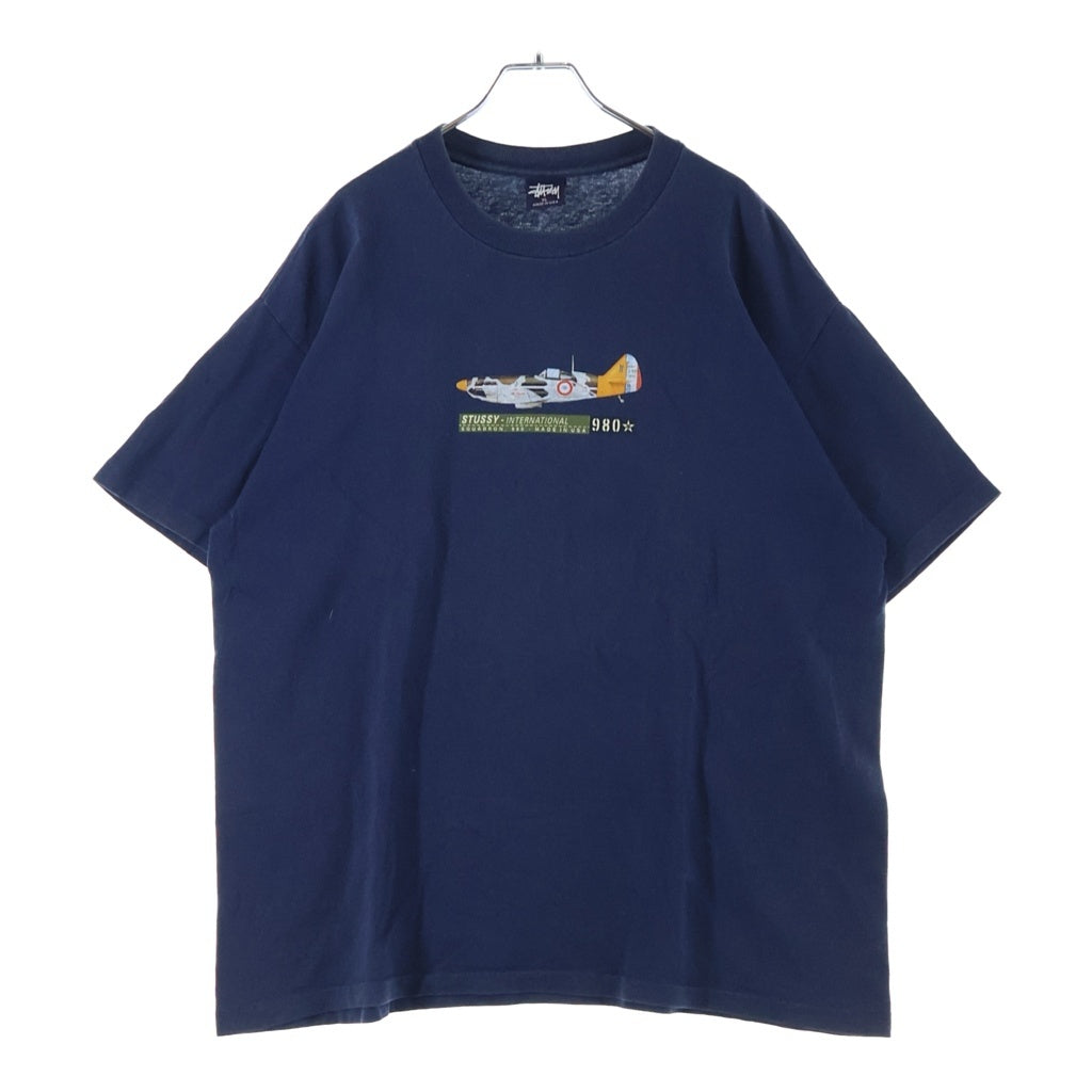 STUSSY(ステューシー) 90S OLD 紺タグ INTERNATIONAL SQUADRON ロゴ プリント 半袖 カットソー Tシャツ ネイビー