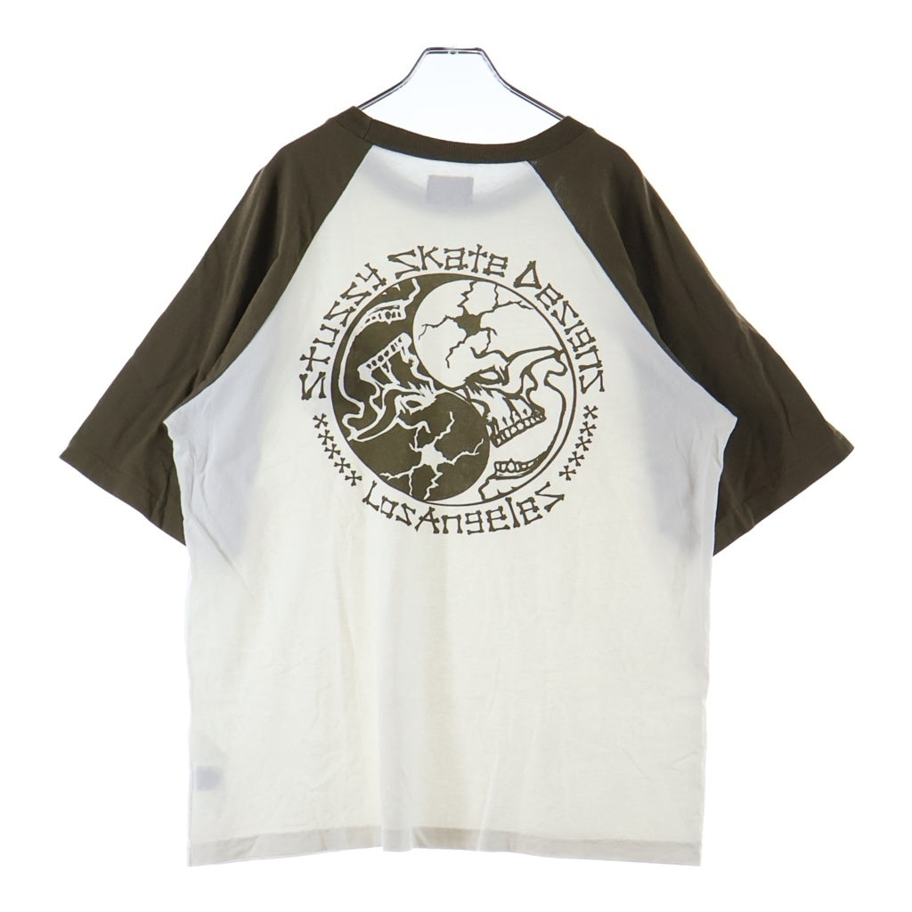 STUSSY(ステューシー) 00S OLD 陰陽 スカル プリント ラグラン 半袖 Tシャツ カットソー ホワイト/ブラウン