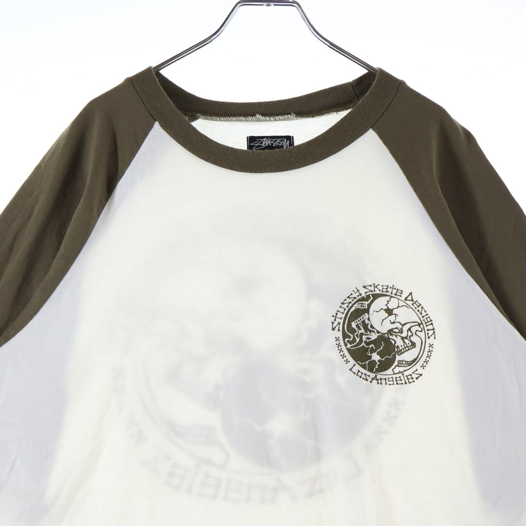 STUSSY(ステューシー) 00S OLD 陰陽 スカル プリント ラグラン 半袖 Tシャツ カットソー ホワイト/ブラウン