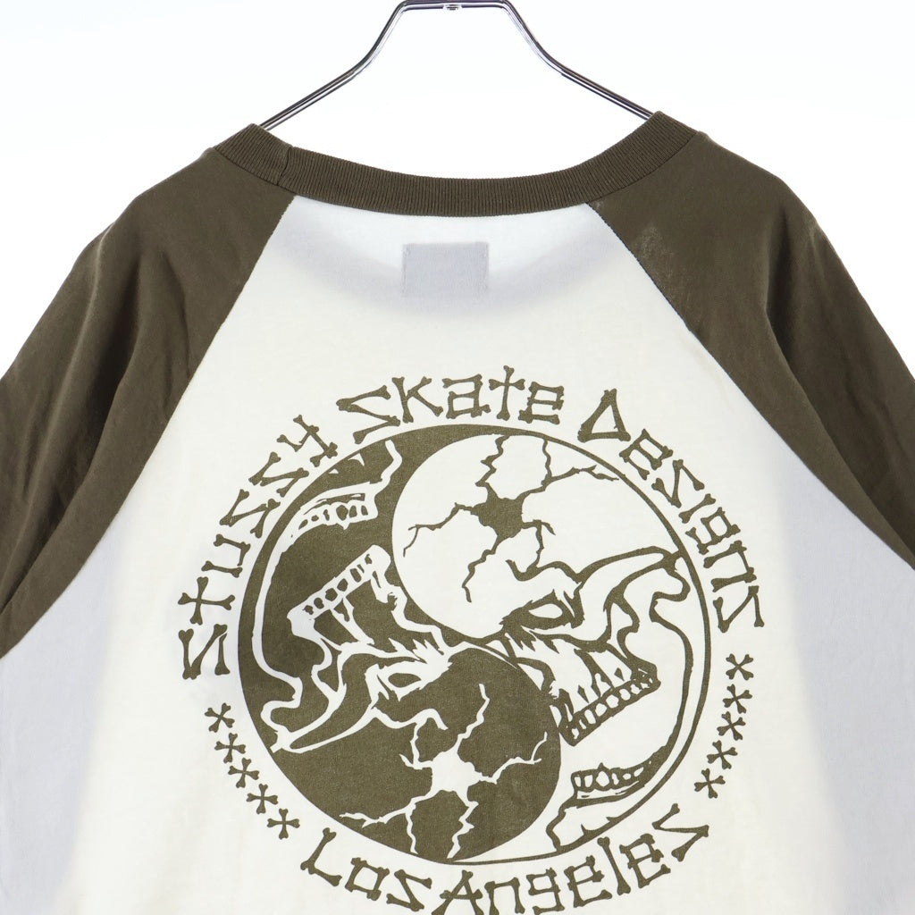 STUSSY(ステューシー) 00S OLD 陰陽 スカル プリント ラグラン 半袖 Tシャツ カットソー ホワイト/ブラウン