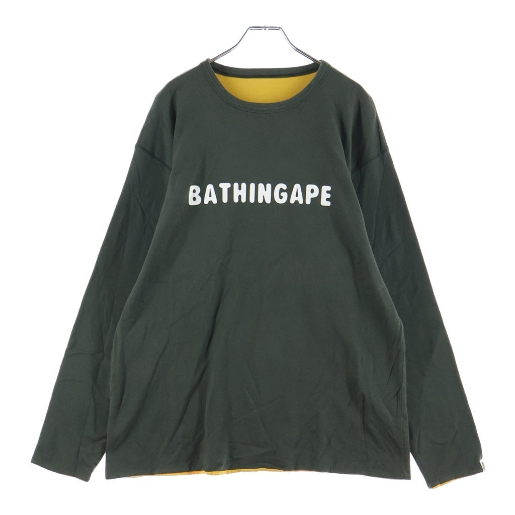 A BATHING APE(アベイシングエイプ) 90S リバーシブル ロゴプリント 長袖 カットソー カーキ/イエロー
