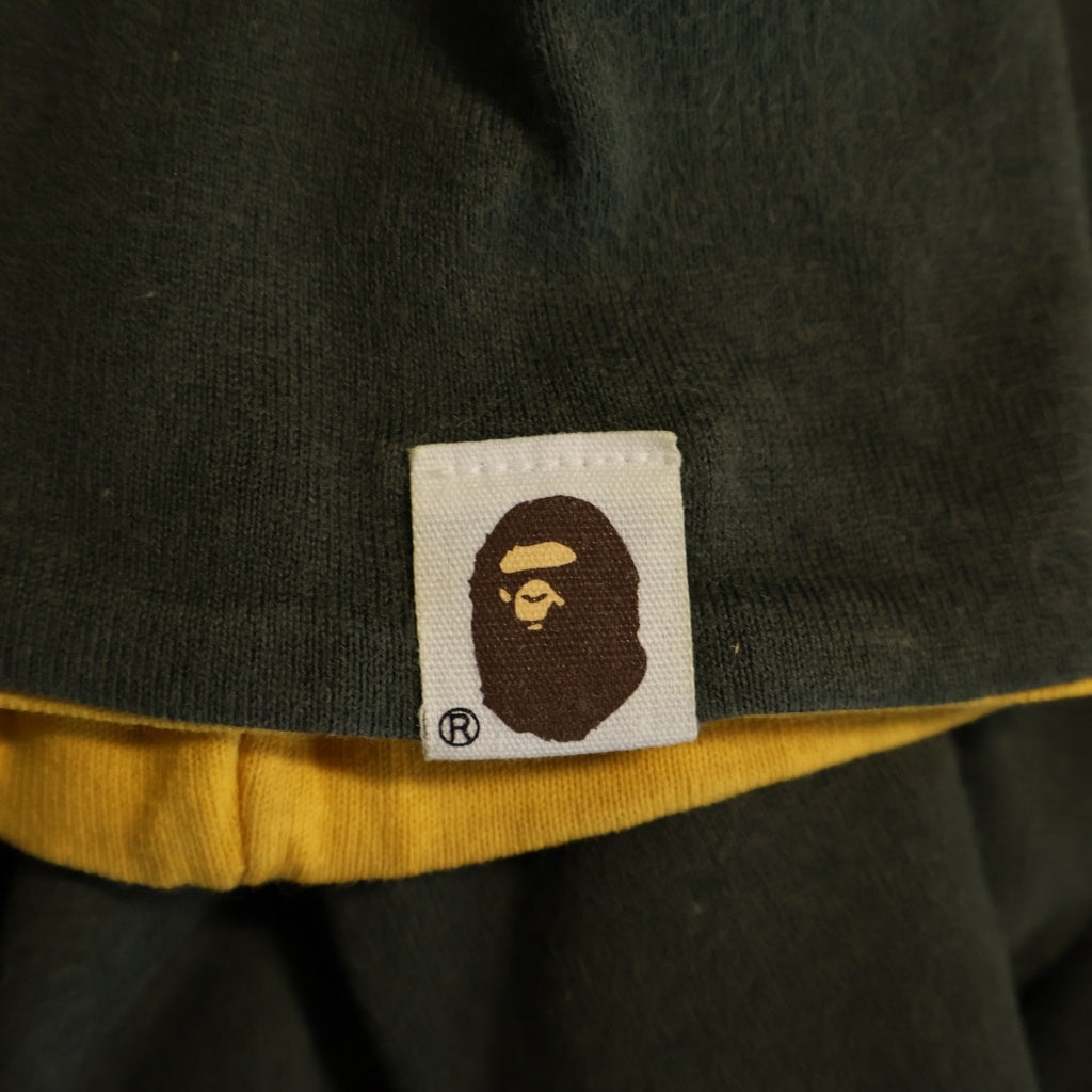 A BATHING APE(アベイシングエイプ) 90S リバーシブル ロゴプリント 長袖 カットソー カーキ/イエロー
