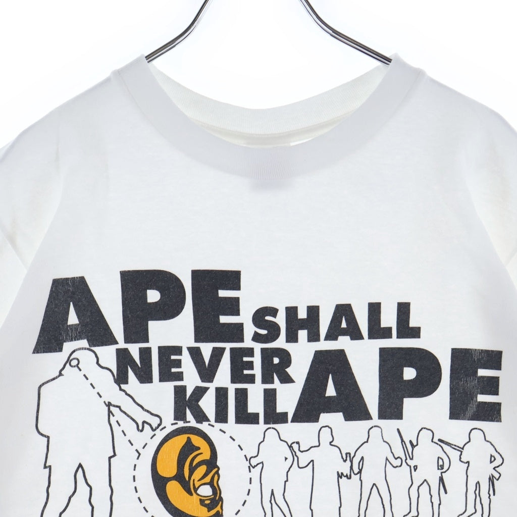 A BATHING APE(アベイシングエイプ) 90S NIGO初期 anvilタグ SHALL NEVER KILL APE ロゴ プリント 半袖 Tシャツ カットソー ホワイト