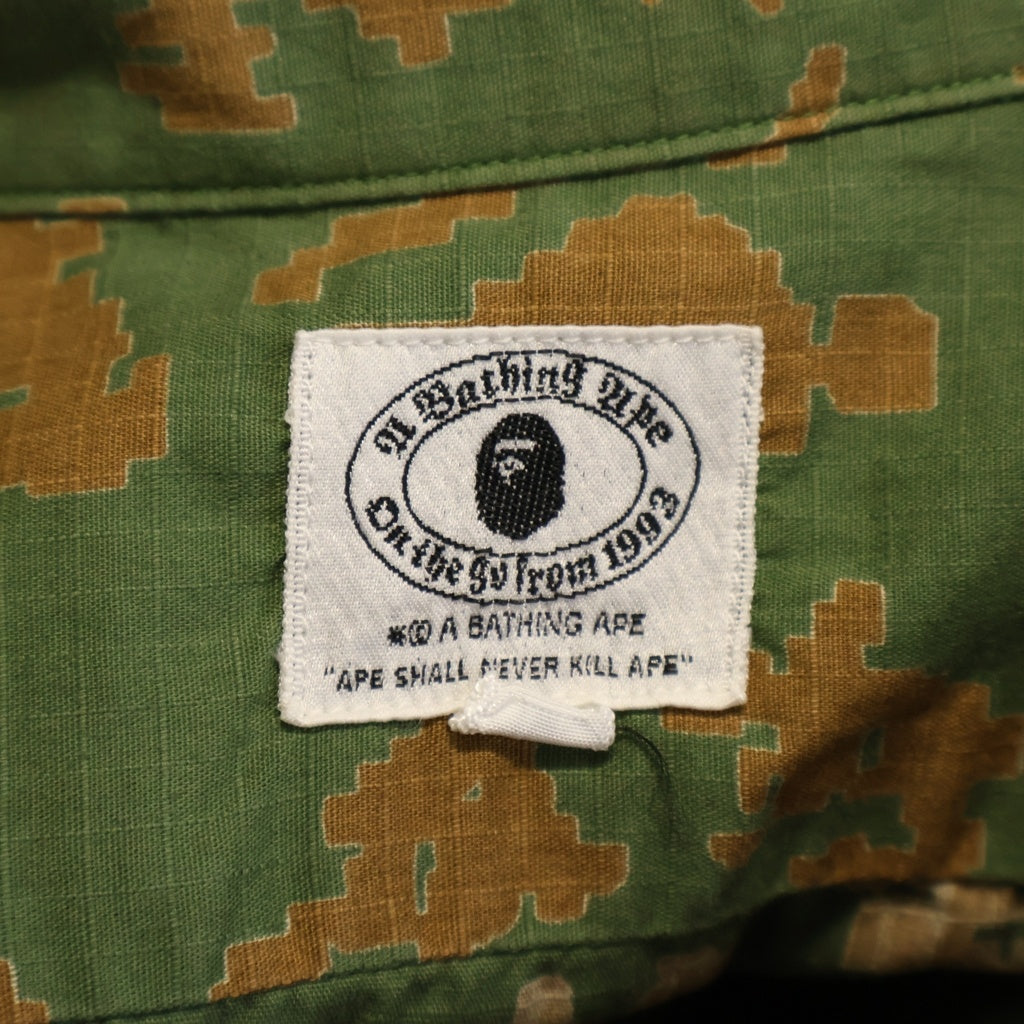 A BATHING APE(アベイシングエイプ) 90S~00S 刺繍 ポケット デジカモ 長袖 シャツ カーキ