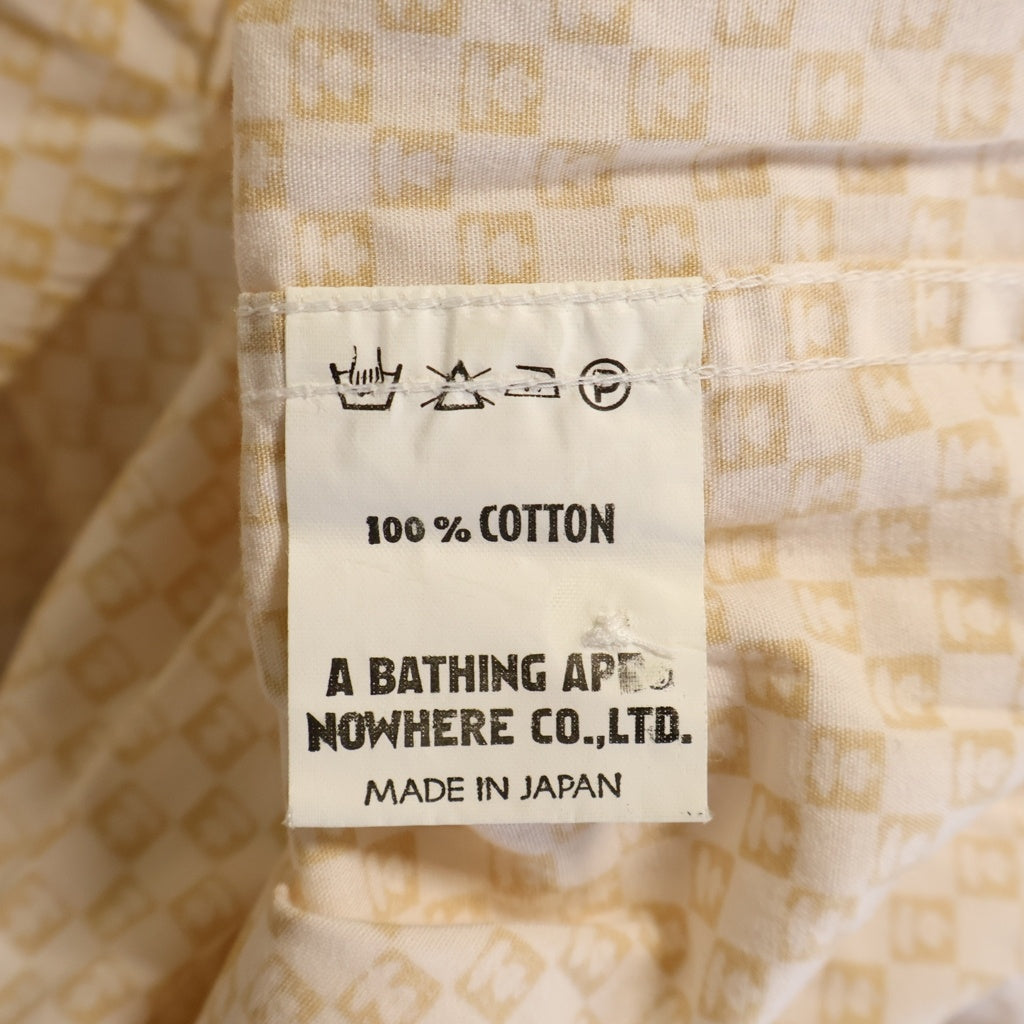 A BATHING APE(アベイシングエイプ) 90S 初期 ロゴワンポイント刺繍 ロゴ総柄 長袖 シャツ ベージュ