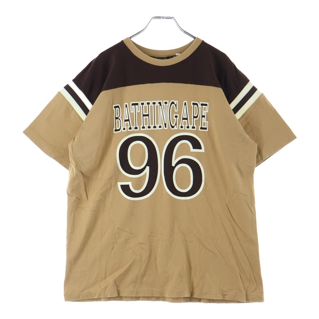 A BATHING APE(アベイシングエイプ) 90S 黒タグ 96 ロゴプリント フットボール シャツ 半袖 Tシャツ カットソー ブラウン
