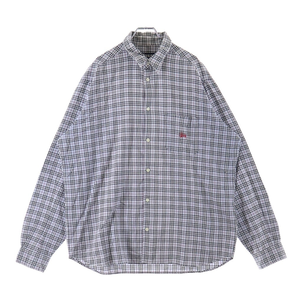 STUSSY(ステューシー) 90S 紺タグ ロゴ刺繍 ノヴァチェック 長袖 シャツ マルチカラー