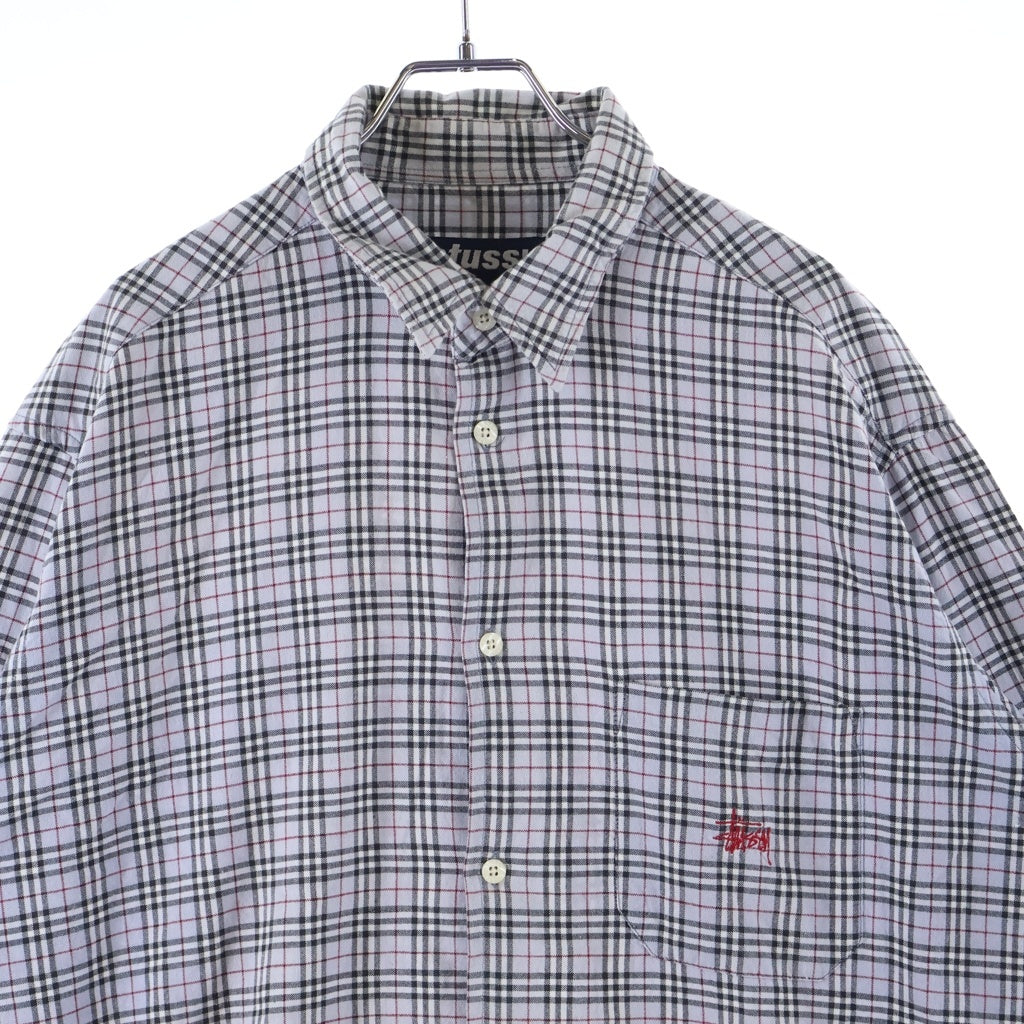 STUSSY(ステューシー) 90S 紺タグ ロゴ刺繍 ノヴァチェック 長袖 シャツ マルチカラー