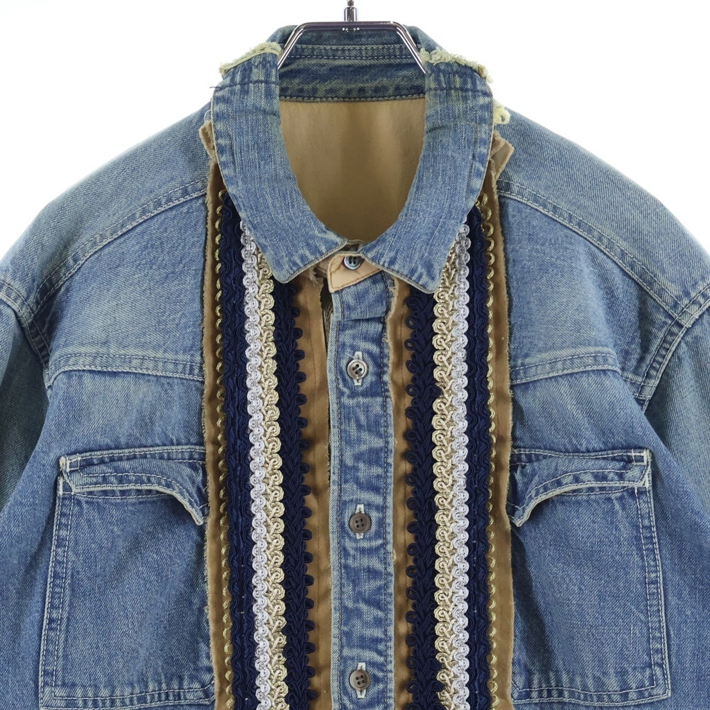 Sacai(サカイ) 17AW Denim Embellished Shirt デザイン デニム 長袖 シャツ インディゴ 17-01405M