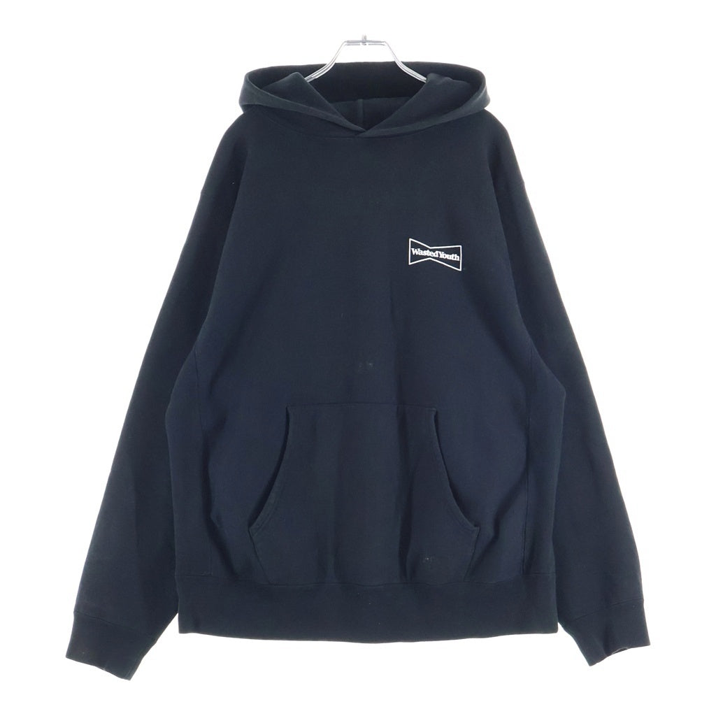 WASTED YOUTH(ウェイステッドユース) ×afterbase アフターベース ロゴ プリント スウェット プルオーバーパーカー ブラック