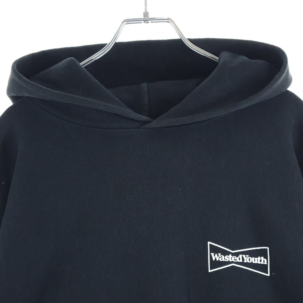 WASTED YOUTH(ウェイステッドユース) ×afterbase アフターベース ロゴ プリント スウェット プルオーバーパーカー ブラック