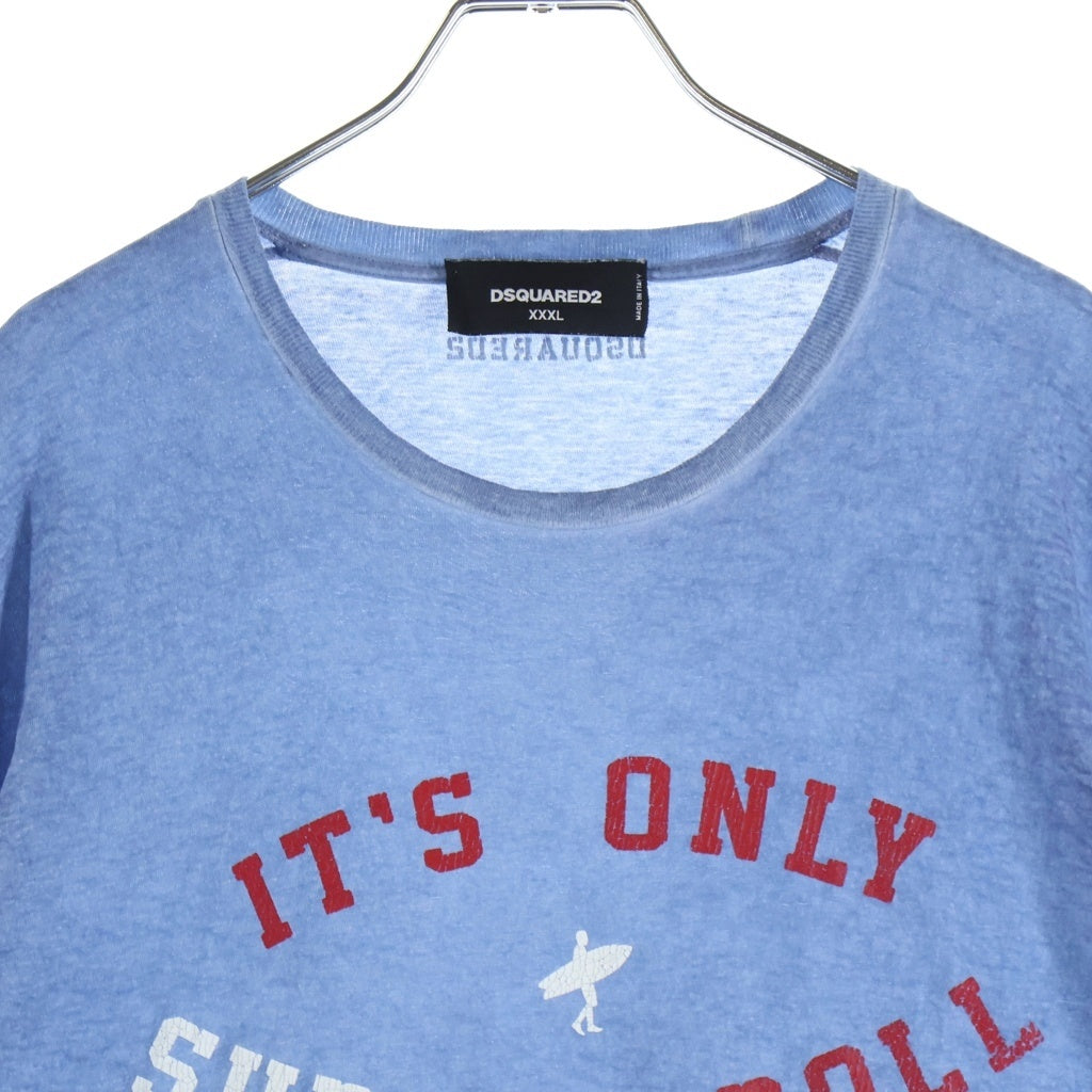 DSQUARED2(ディースクエアード) IT'S ONLY SURF N' ROLL PRINT TEE フロントプリント半袖Tシャツ カットソー ブルー S71GD0328