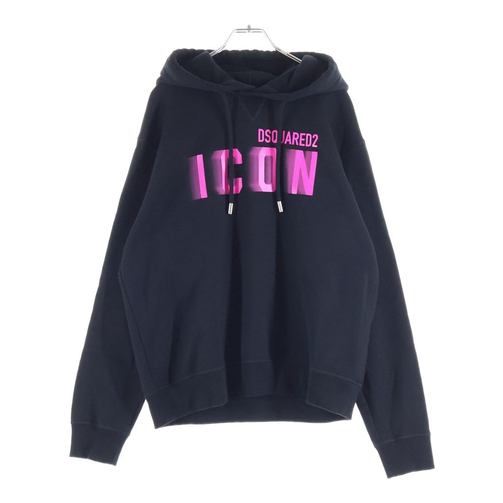 DSQUARED2(ディースクエアード) Logo Hoodie フロントロゴプリント プルオーバーパーカー ブラック S79GU0112
